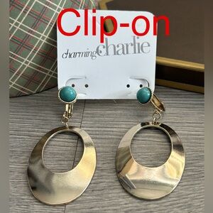 Charming Charlie Gold and Turquoise Clip-On Earrings
